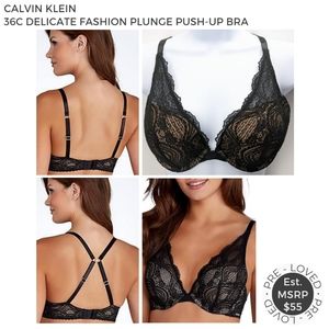 Size 36C Calvin Klein Black Lace & Nude 'Delicate Fashion Plunge Push-Up Bra'